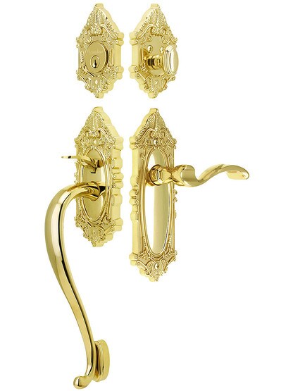 Grandeur Grande Victorian Thumblatch Entrance Set With Portofino Lever - Left-Handed in PVD.
